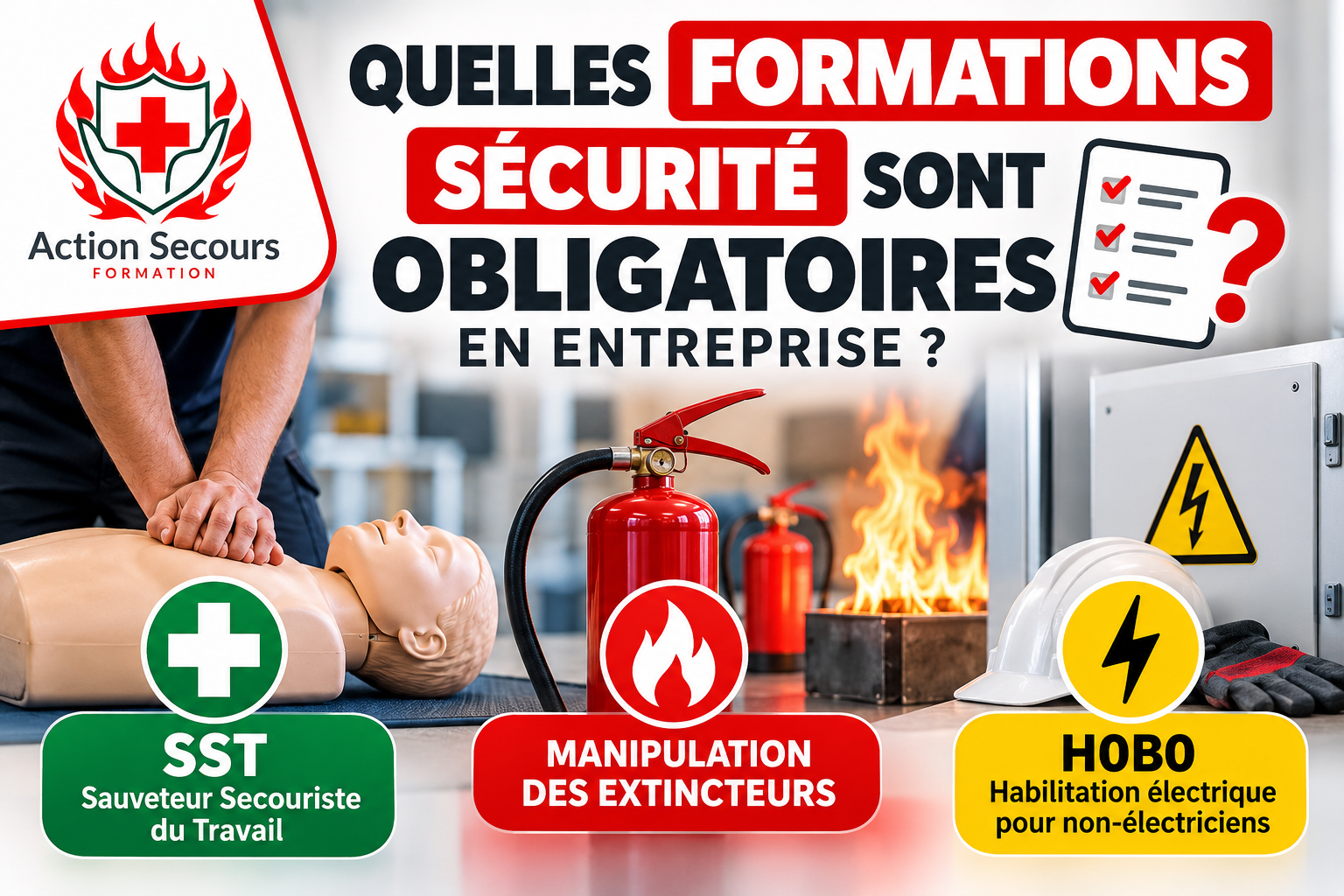Formations sécurité obligatoires en entreprise : SST, manipulation des extincteurs et H0B0